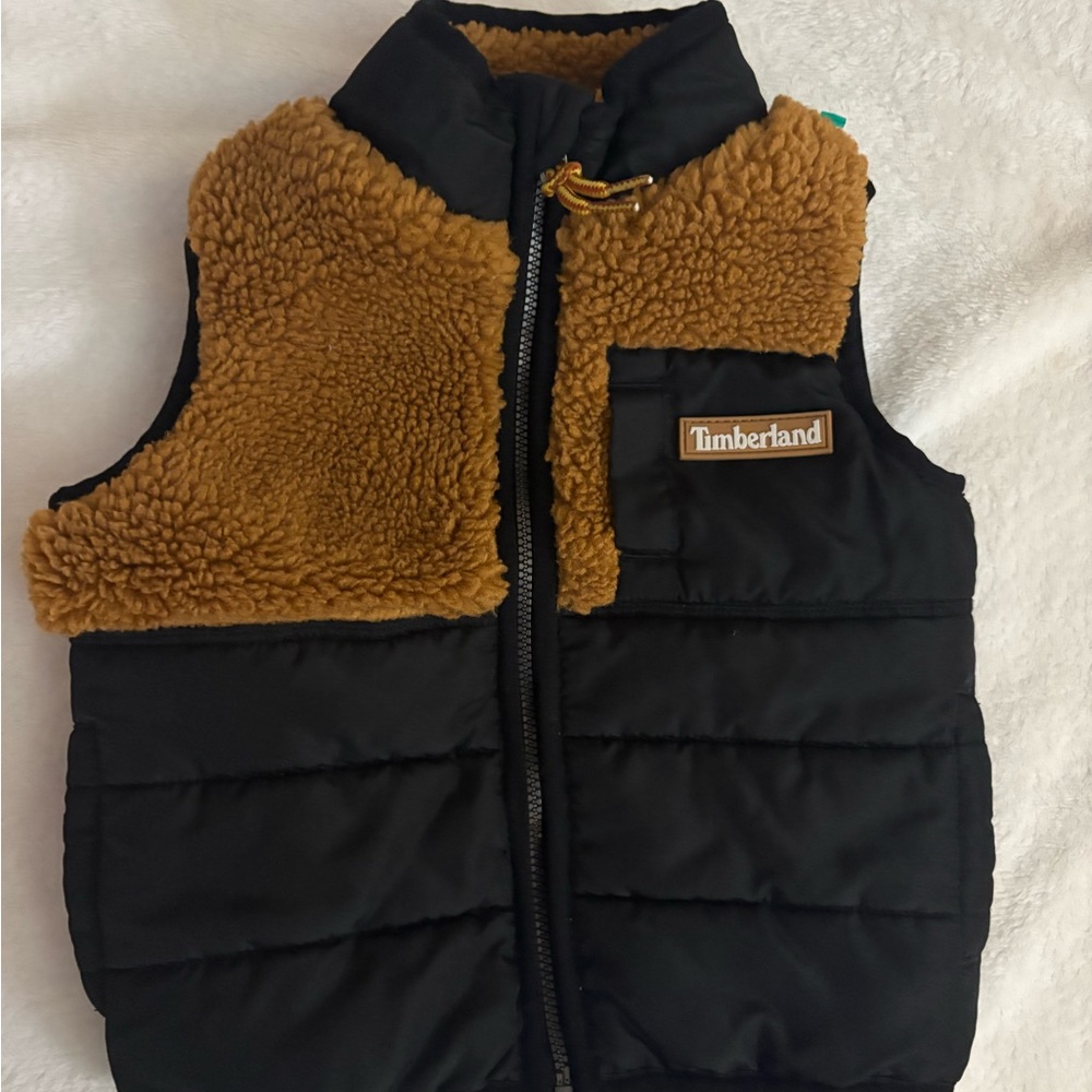 Timberland Kids' Black and Tan Fleece Vest